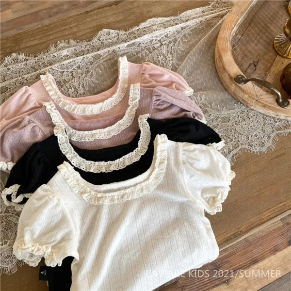 Sweet Lace Shirt for Girls Clothes Summer Thin Breathable Cotton Kids Shirt Toddler Mesh Blouse Children t Shirt Teenager Tops - Image 2