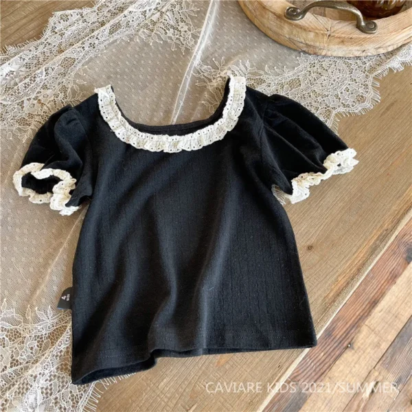 Sweet Lace Shirt for Girls Clothes Summer Thin Breathable Cotton Kids Shirt Toddler Mesh Blouse Children t Shirt Teenager Tops - Image 4