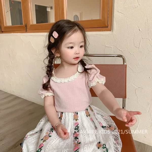 Sweet Lace Shirt for Girls Clothes Summer Thin Breathable Cotton Kids Shirt Toddler Mesh Blouse Children t Shirt Teenager Tops - Image 5