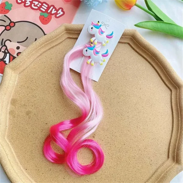 2PCS New Princess Unicorn Multicolour Wig Girls Hairpins Cute Children Headwear Hairgrip Hair Clips Barrettes Hair Accessories - Image 6