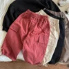 2-8Years Children's New Long Pants 2025 Spring New Style Boys and Girls Solid Color Jogger Pant Baby Wide Leg Cotton Pants Trend