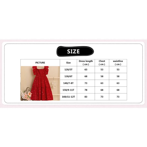 Kids Dresses for Girls 5-12T Red Lace Square Neck Polka Dot Dress New Summer Fashion Baby Princess Wedding Party Gift Costume - Image 2
