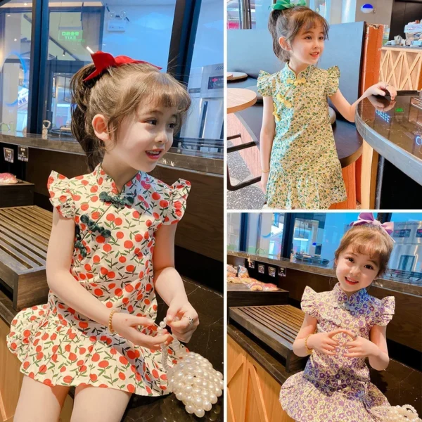 Girl Summer Dress Cheongsam Children's Dresses Vestidos Kids Clothes Fashion Baby Chinese Qipao Modern Hanfu Girl's Tang Style - Image 2