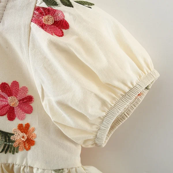 Summer New Girl's Dress Cute Bubble Sleeves Embroidered Cotton Skirt Comfortable Children's Clothing Suitable for 0-3 Years Old - Image 4