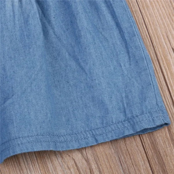 0-24months Baby Girls Sleeveless Dress Solid Blue Ruffle Collar Single-Breasted Denim Dress For Infant Girls Sweet Summer Dress - Image 6