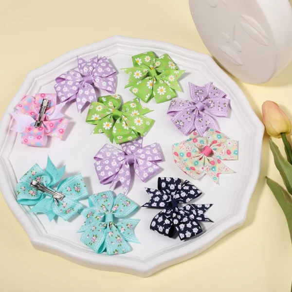 20pcs/lot Printed Flower Hair Bows With Clip For Baby Girls Grosgrain Ribbon Boutique Hair Clip Barrettes Hair Accessories 039 - Image 4