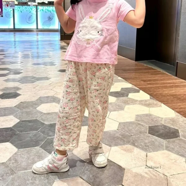 Baby Girl Pants 2024 Summer New Kids Girl's Floral Pants Cotton Children's Casual Straight Pants Trousers - Image 5