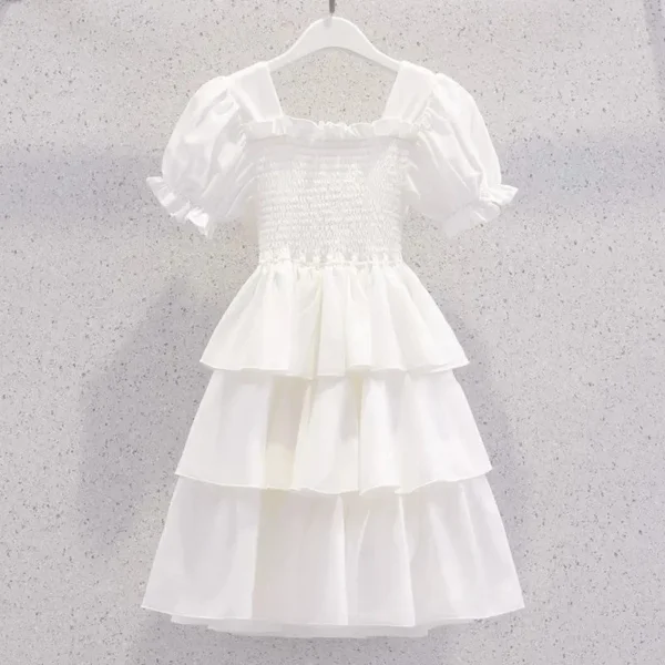 2024 spring summer Kids white Dresses Child Clothes Teenager Girls Daily Wear backless ball gown layered dress 4 6 8 6 9 12 year