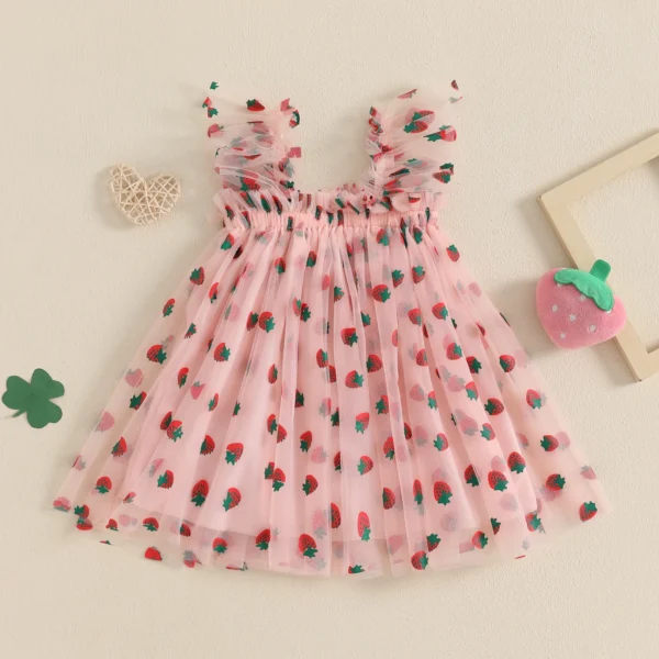 Children Baby Girl Tulle Princess Dress Slip Dress Toddler Cotton Sleeveless Clover Strawberry Print Summer A-line Dress Outfits