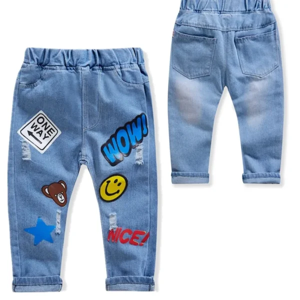 Spring Autumn Baby Girls Denim Pants Cartoon Print Versatile Children Girls Ripped Jeans Elastic Waist Kid Little Girls Trousers - Image 4