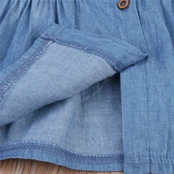 0-24months Baby Girls Sleeveless Dress Solid Blue Ruffle Collar Single-Breasted Denim Dress For Infant Girls Sweet Summer Dress - Image 4