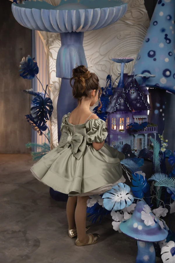 Beaded Puffy Flower Girl Dress For Wedding 2024 Applique Knee Length With Bow Kids Birthday Party Ball Gowns Princess Dress - Image 2