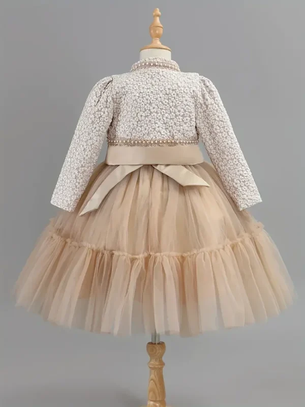 Girls Dress Set Spring Autumn Khaki Lotus Lace 2024 Fashion New Children Clothes Cute Princess Dresses and Coat Outfits 2-8 Year - Image 6