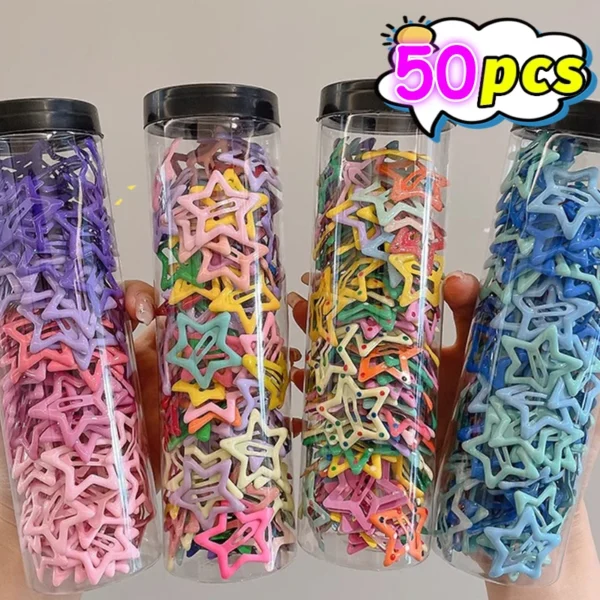 10/50pcs Colorful Kawaii Star Barrettes Y2K Sweet Girls BB Solid Star Hairclips Metal Snap Clip Headdress Hair Jewelry Gifts - Image 4