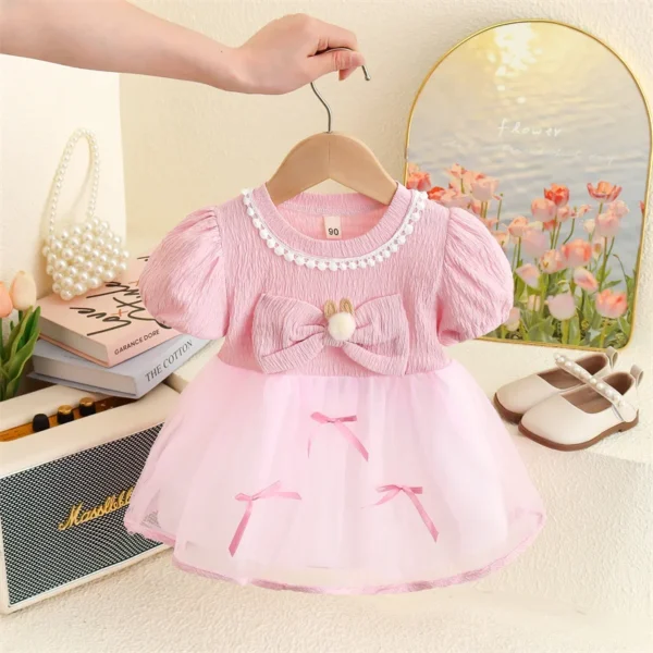Summer New Sweet Bow Chiffon Baby Girl Princess Dress, Birthday Party Children'S Short Sleeved Clothes From 6 Months To 3 Years