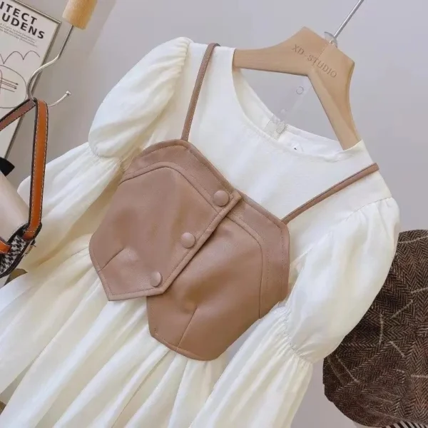 Spring Autumn Girls Dress Set Long Sleeve Children's Retro PU Leather Vest Dress Set Teenage Girls Clothing Suit 4 6 8 12Y - Image 3
