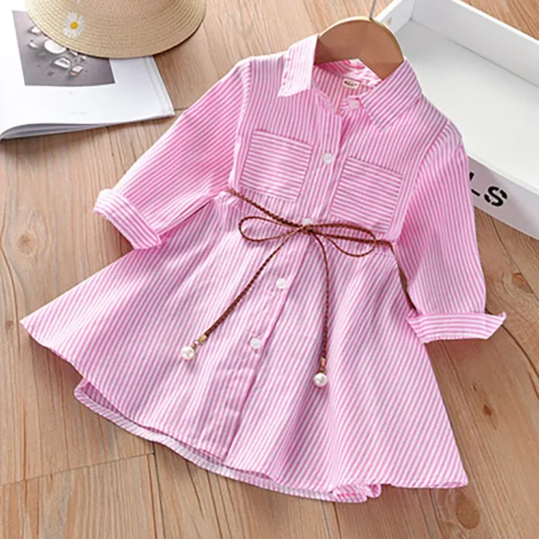 2024 Girls Fashion Clothes for Spring Autumn Striped Shirt Design with Belt Stylish and Comfortable Dress Girls Casual Dresses - Image 3