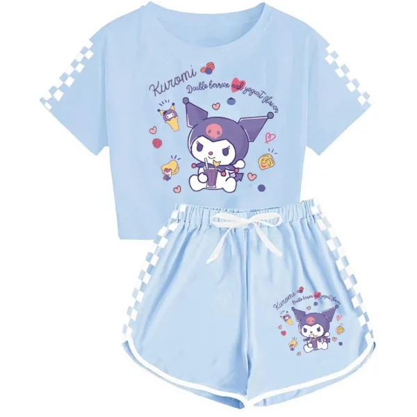 Sanrio Kuromi Children Sports Suit Kawaii Kuromi T-Shirt Shorts Fashionable Sportswear Summer Girls Pajamas Children Day Gift