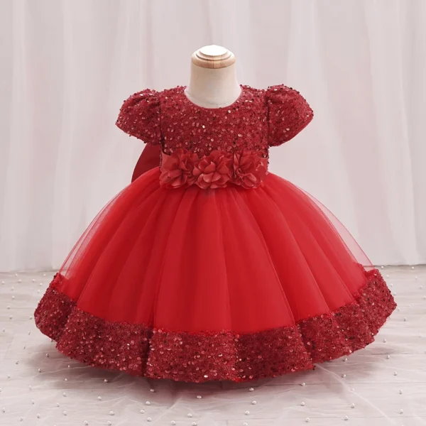 Bow Christmas Baby Girl Dresse Infant Sequin 1st Birthday Red Party Wedding Prom Kids Dresses For Girl Lace Flower Princess Gown - Image 4