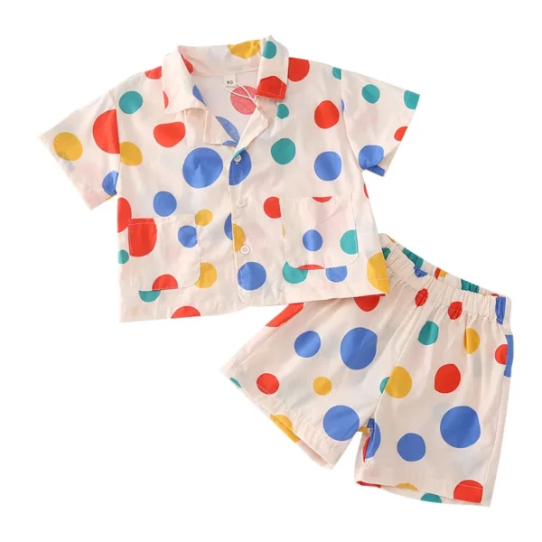 Summer Brother Sister Clothes Colourful Polka-dot Cotton Girls Dress Short Sleeve Tops Loose Shorts Two Piece Suit Sibling Look - Image 5