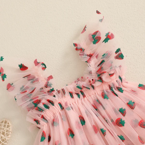 Children Baby Girl Tulle Princess Dress Slip Dress Toddler Cotton Sleeveless Clover Strawberry Print Summer A-line Dress Outfits - Image 2