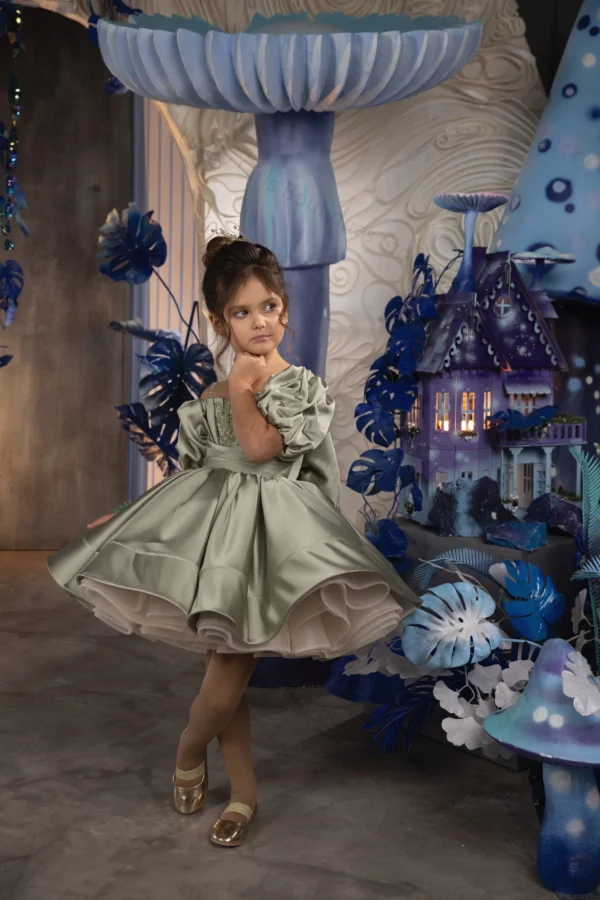 Beaded Puffy Flower Girl Dress For Wedding 2024 Applique Knee Length With Bow Kids Birthday Party Ball Gowns Princess Dress - Image 3