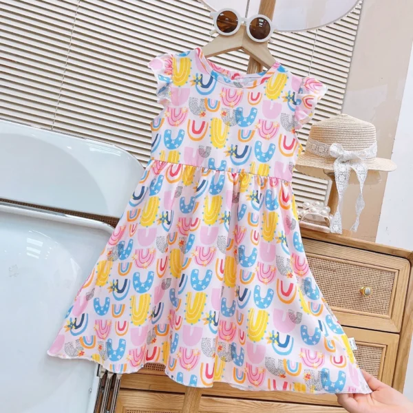 Girls Summer Dress New Fashion Floral Princess Dress with Flutter Sleeves for Toddlers and Young Children - Image 2
