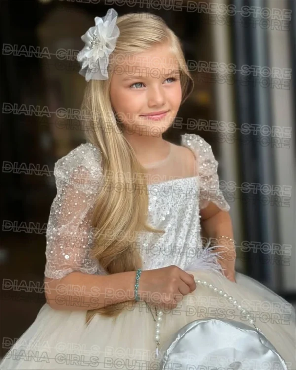 Luxury White Or Pink Flower Girl Dress Sequins Tulle Puffy Bow Belt Backless Wedding Ball Dresses Kids Birthday Evening Gowns - Image 4
