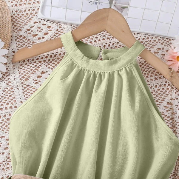 Summer Teenage Dresses For Kids Girls With Belted Halter Off Shoulder Formal Party Dress Children Girls Toddler Clothes 8-11Y - Image 5