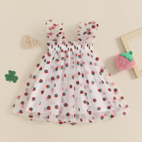 Children Baby Girl Tulle Princess Dress Slip Dress Toddler Cotton Sleeveless Clover Strawberry Print Summer A-line Dress Outfits - Image 3