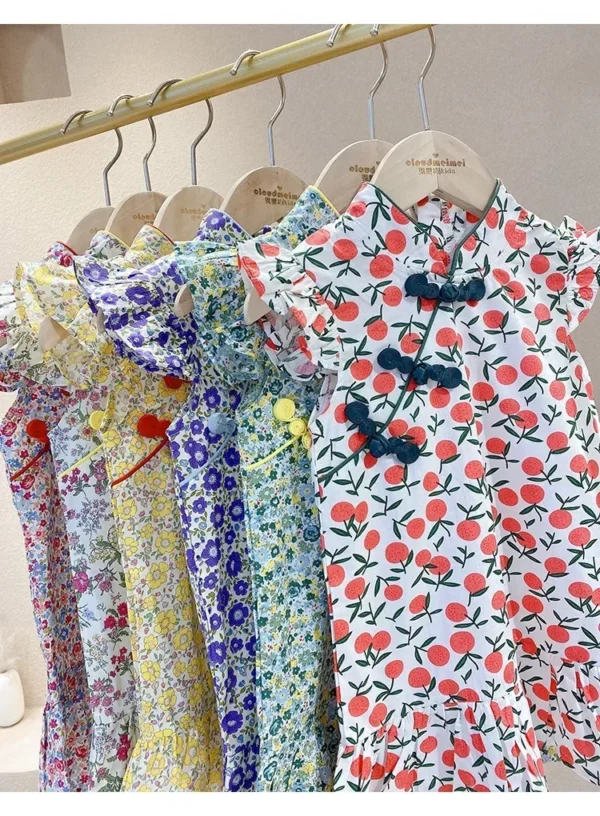 Girl Summer Dress Cheongsam Children's Dresses Vestidos Kids Clothes Fashion Baby Chinese Qipao Modern Hanfu Girl's Tang Style - Image 4