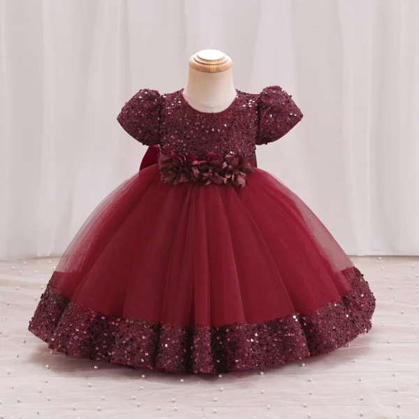 Bow Christmas Baby Girl Dresse Infant Sequin 1st Birthday Red Party Wedding Prom Kids Dresses For Girl Lace Flower Princess Gown - Image 3