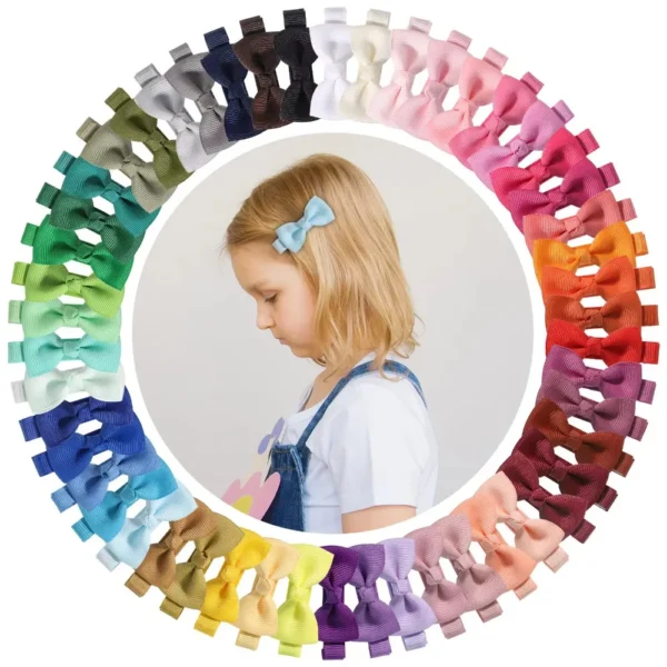 BABY BOWS 20/40Pcs 2'' Solid Ribbon Bowknot Hair Clips for Kids Girls Handmade Candy Hairpin Barrette Headwear Hair Accessories