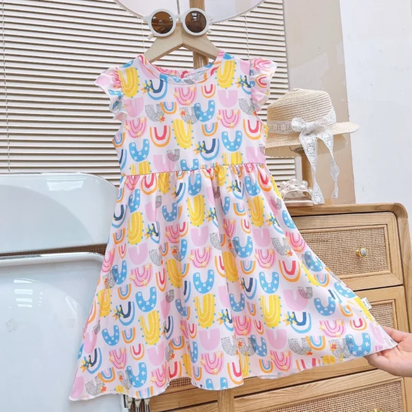 Girls Summer Dress New Fashion Floral Princess Dress with Flutter Sleeves for Toddlers and Young Children - Image 6