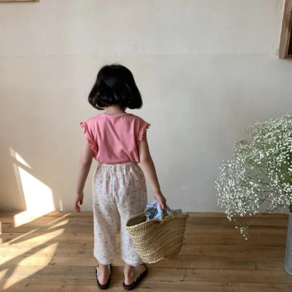 Baby Girl Pants 2024 Summer New Kids Girl's Floral Pants Cotton Children's Casual Straight Pants Trousers - Image 4