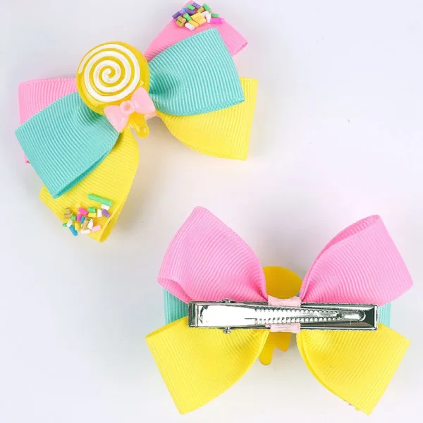 2Pcs Lollipop Hair Bow Clip Cute Candy Girls Rainbow Hairpin Ribbon Bowknote Headwear Toddler Barrettes Girls Hair Accessories - Image 3
