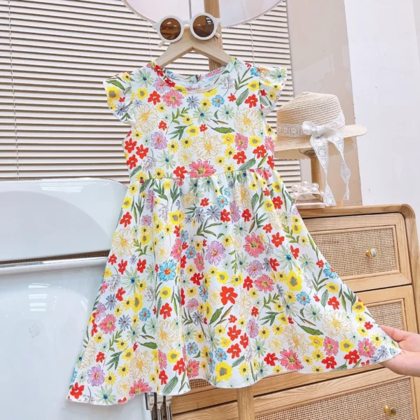 Girls Summer Dress New Fashion Floral Princess Dress with Flutter Sleeves for Toddlers and Young Children