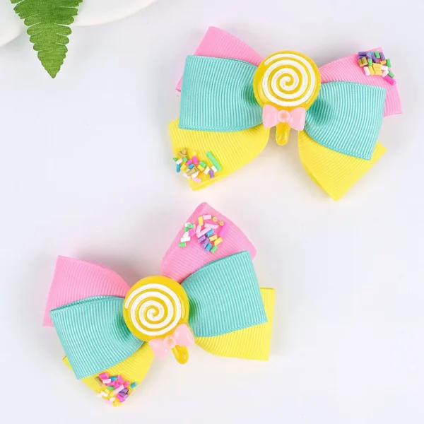2Pcs Lollipop Hair Bow Clip Cute Candy Girls Rainbow Hairpin Ribbon Bowknote Headwear Toddler Barrettes Girls Hair Accessories - Image 2