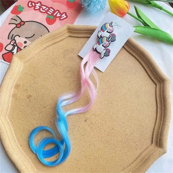 2PCS New Princess Unicorn Multicolour Wig Girls Hairpins Cute Children Headwear Hairgrip Hair Clips Barrettes Hair Accessories - Image 5