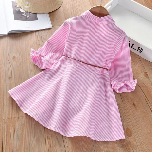 2024 Girls Fashion Clothes for Spring Autumn Striped Shirt Design with Belt Stylish and Comfortable Dress Girls Casual Dresses - Image 2