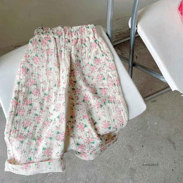 Baby Girl Pants 2024 Summer New Kids Girl's Floral Pants Cotton Children's Casual Straight Pants Trousers