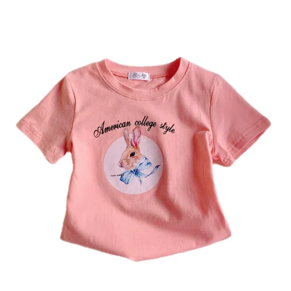 Summer Korean Toddler Girl Tees Cotton Round Collar Rainbow Baby Girl Tops Letter Printed Lose Thin Little Children Girl T-shirt - Image 5