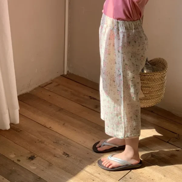 Baby Girl Pants 2024 Summer New Kids Girl's Floral Pants Cotton Children's Casual Straight Pants Trousers - Image 2