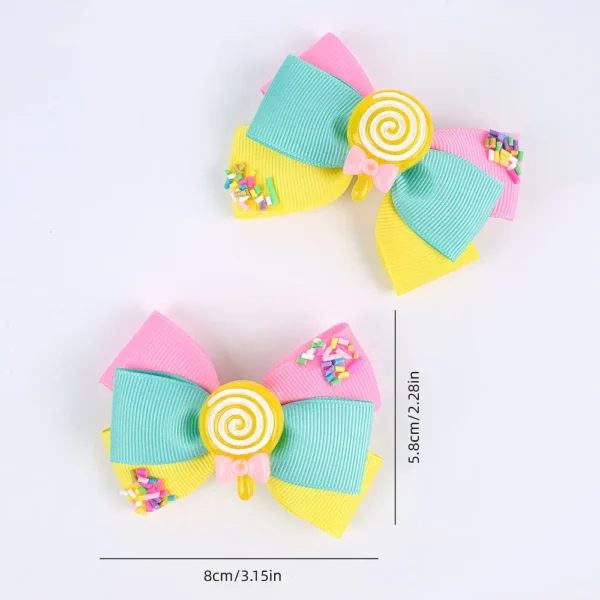 2Pcs Lollipop Hair Bow Clip Cute Candy Girls Rainbow Hairpin Ribbon Bowknote Headwear Toddler Barrettes Girls Hair Accessories - Image 5