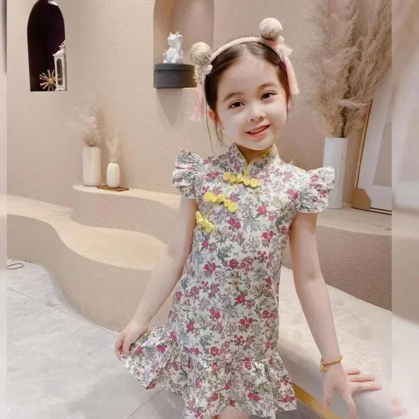 Girl Summer Dress Cheongsam Children's Dresses Vestidos Kids Clothes Fashion Baby Chinese Qipao Modern Hanfu Girl's Tang Style