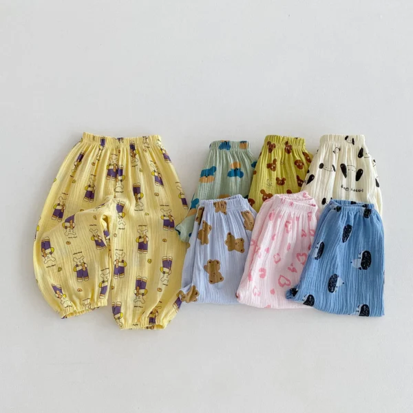 2024 New Summer Clothing Cartoon Pattern Fashion Loose Children's Trousers Boys And Girls Clothes Thin Kids Anti-mosquito Pants