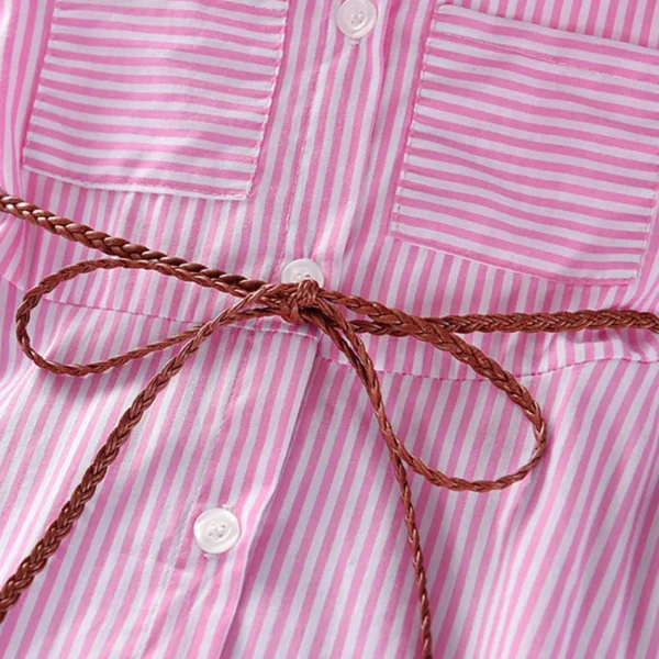 2024 Girls Fashion Clothes for Spring Autumn Striped Shirt Design with Belt Stylish and Comfortable Dress Girls Casual Dresses - Image 6