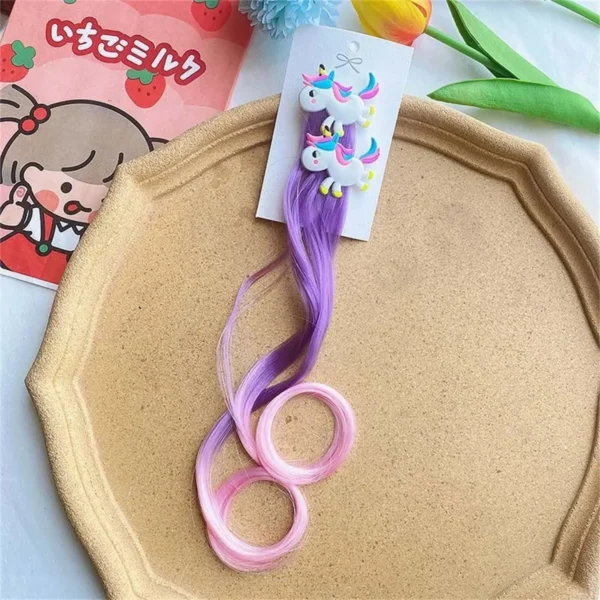 2PCS New Princess Unicorn Multicolour Wig Girls Hairpins Cute Children Headwear Hairgrip Hair Clips Barrettes Hair Accessories - Image 4