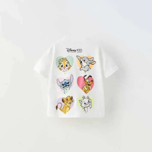Disney Girls Tees Summer Wear Cute Round Neck Base Shirt Casual Loose Simple Versatile T-shirt Child New Cute Short-sleeved Tops