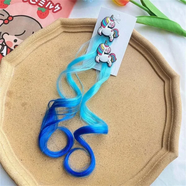 2PCS New Princess Unicorn Multicolour Wig Girls Hairpins Cute Children Headwear Hairgrip Hair Clips Barrettes Hair Accessories - Image 2